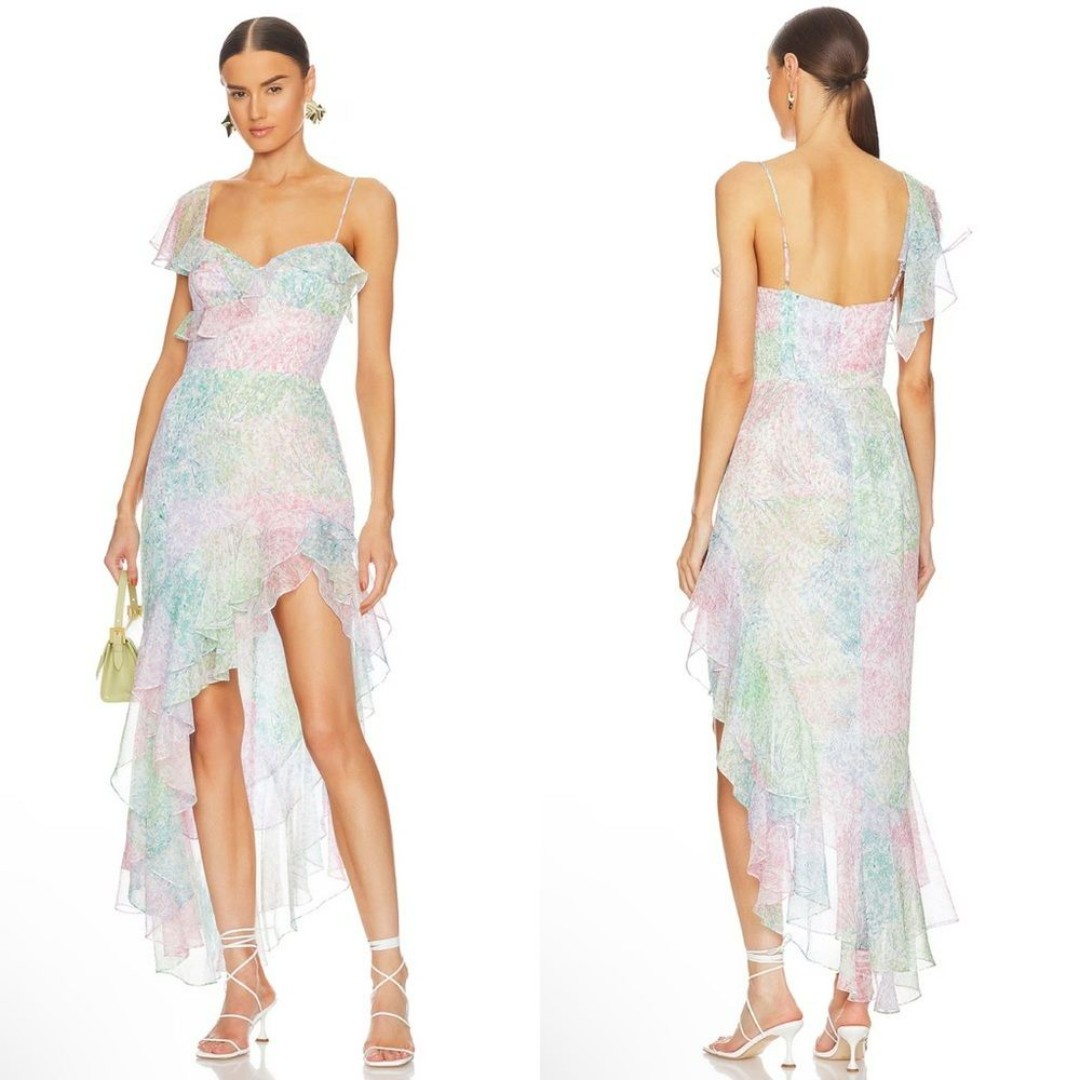 NEW NWT Amanda Uprichard Lively Midi Dress Lilith Print Rainbow SIZE L