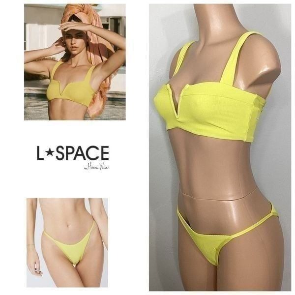 New. L*SPACE apple green ribbed bikini set. Medium. Retails 178