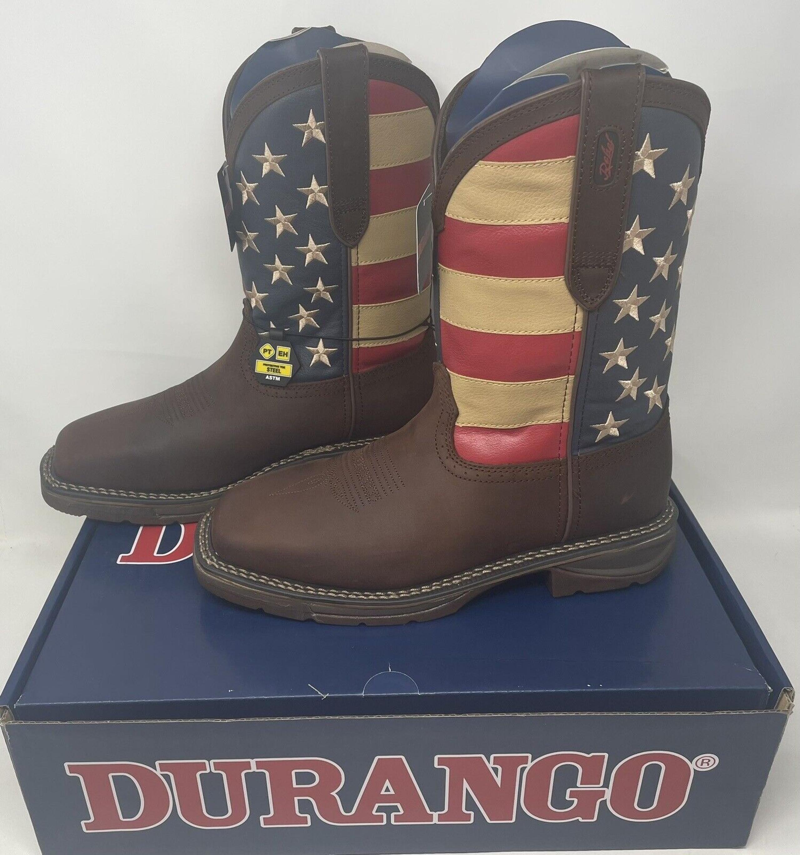 Durango Men's Rebel Union Flag Brown Square Steel Toe Boots DB020, Size 10.5 M
