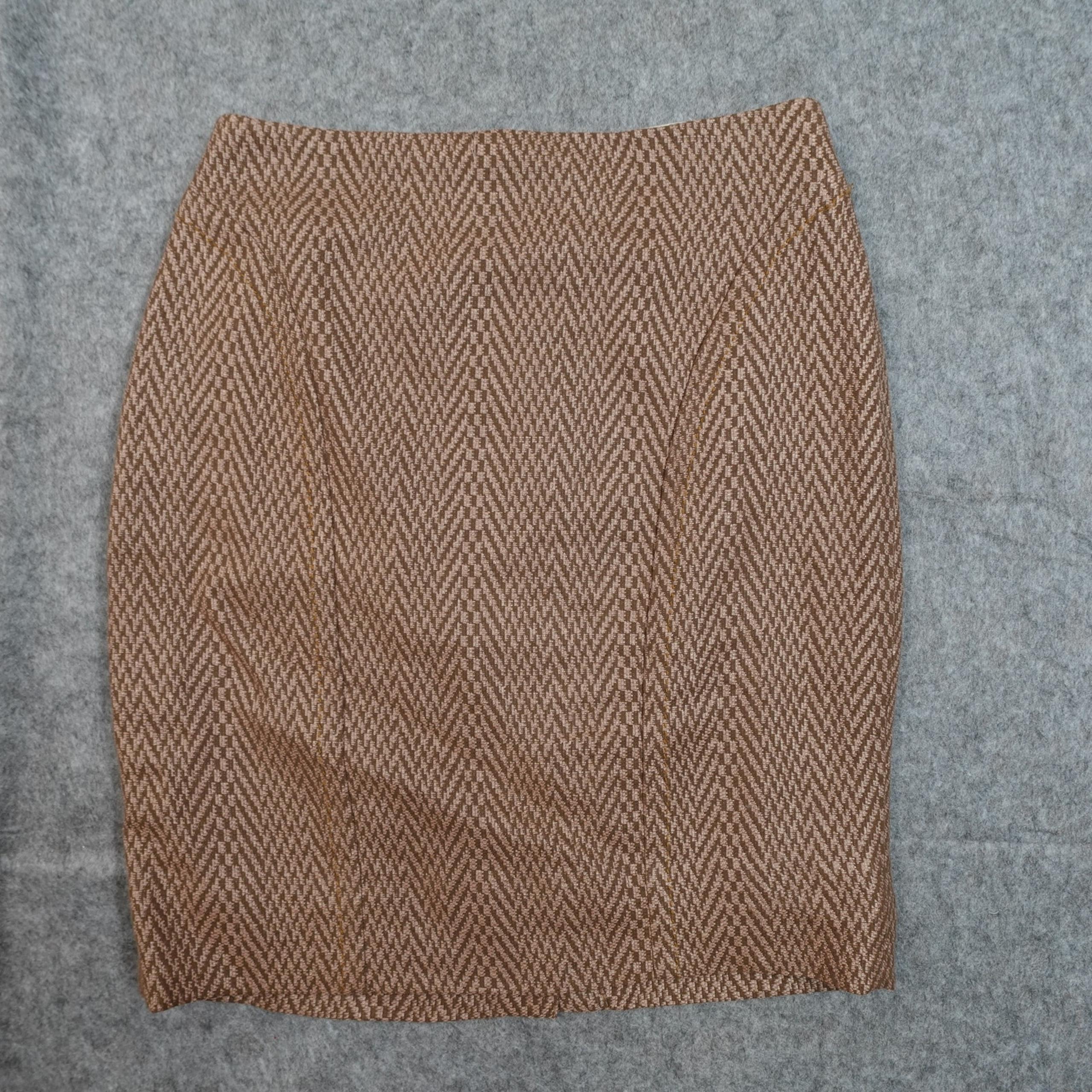 Anthropologie Skirt Womens 8 Maeve Pencil Tweed Mini Herringbone Brown Office