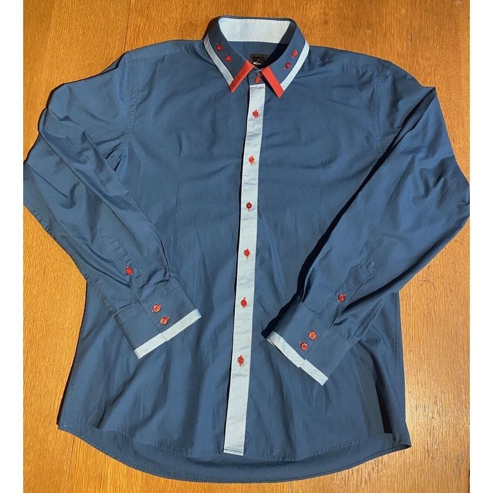 Verruca (Italian Brand) Button Up Long Sleeve Shirt Men's 3XL Blue Slim Fit