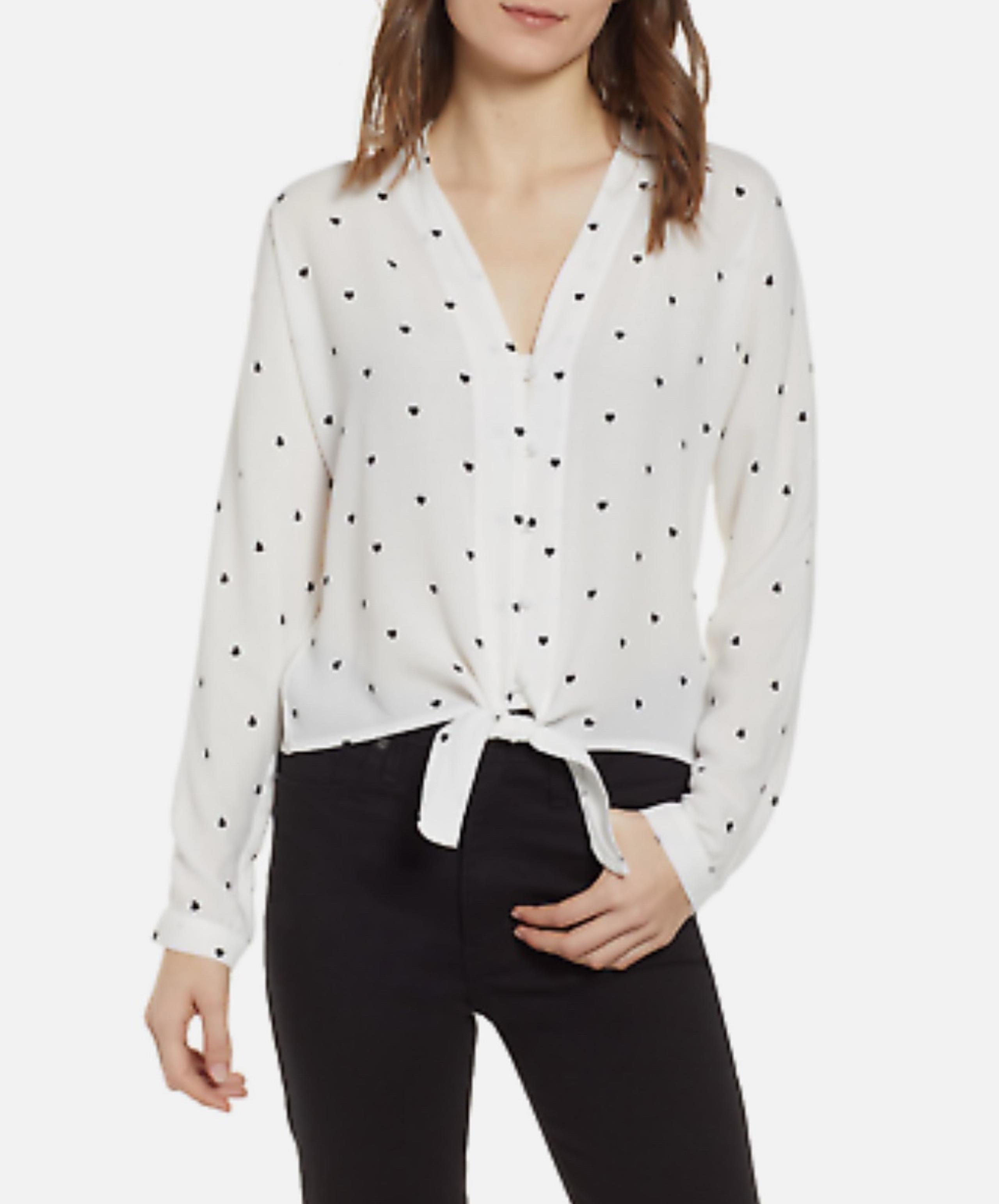 RAILS Sloane Blouse White Black Heart Front Tie