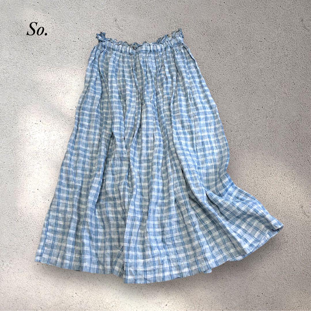 【Excellent Condition】 S.O. Linen Madras Check Fluffy Skirt