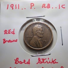 Wheat penny 1911 P Philadelphia RB, bold strike Lincoln wheat penny