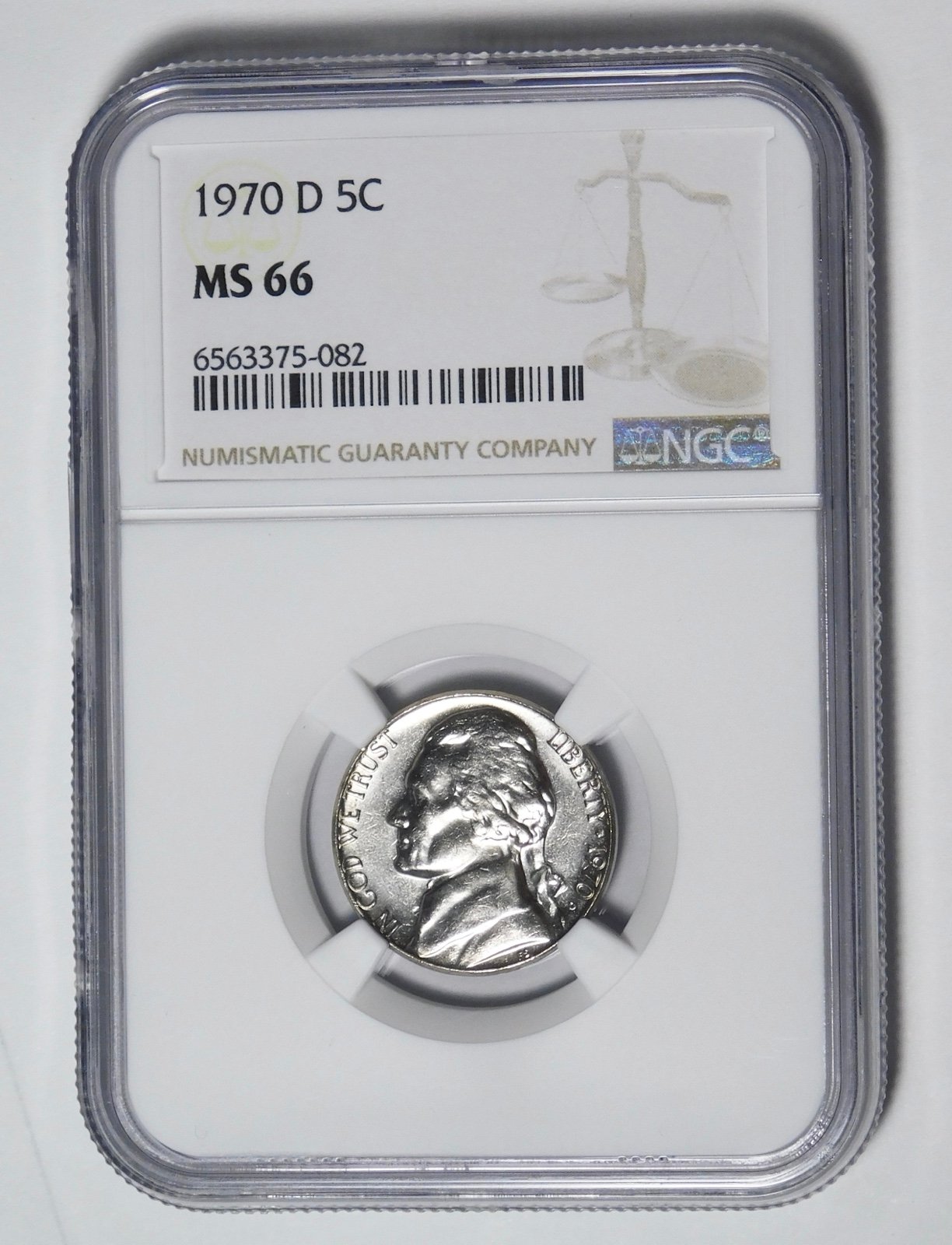 1970-D Jefferson Nickel NGC Mint State 66 Denver Mintage