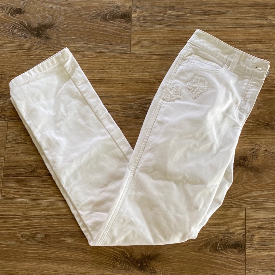 Escada Embroidered White Jeans