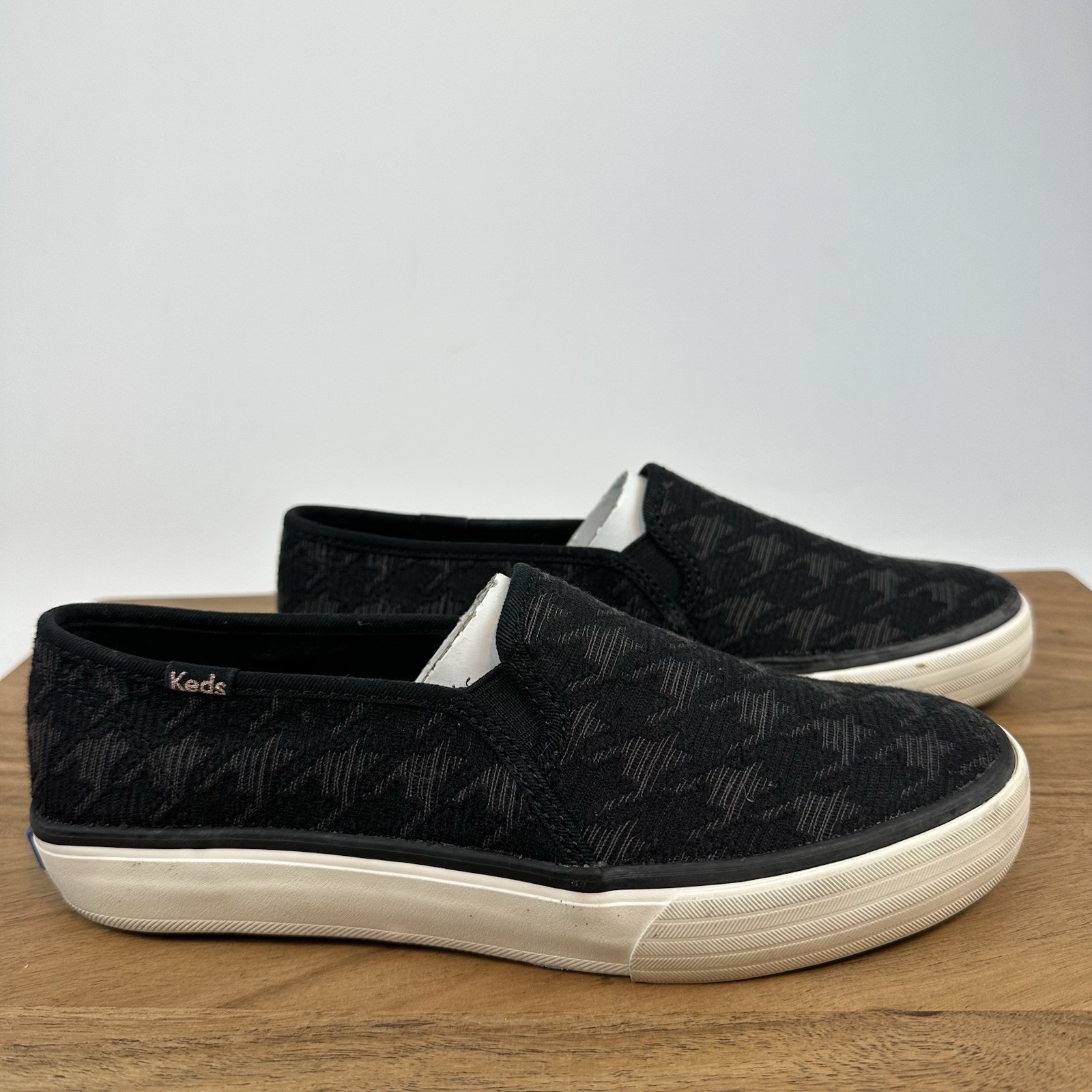 New NIB Womens Keds Double Decker Houndtooth Black Shoes Sneakers Size 6.5 M