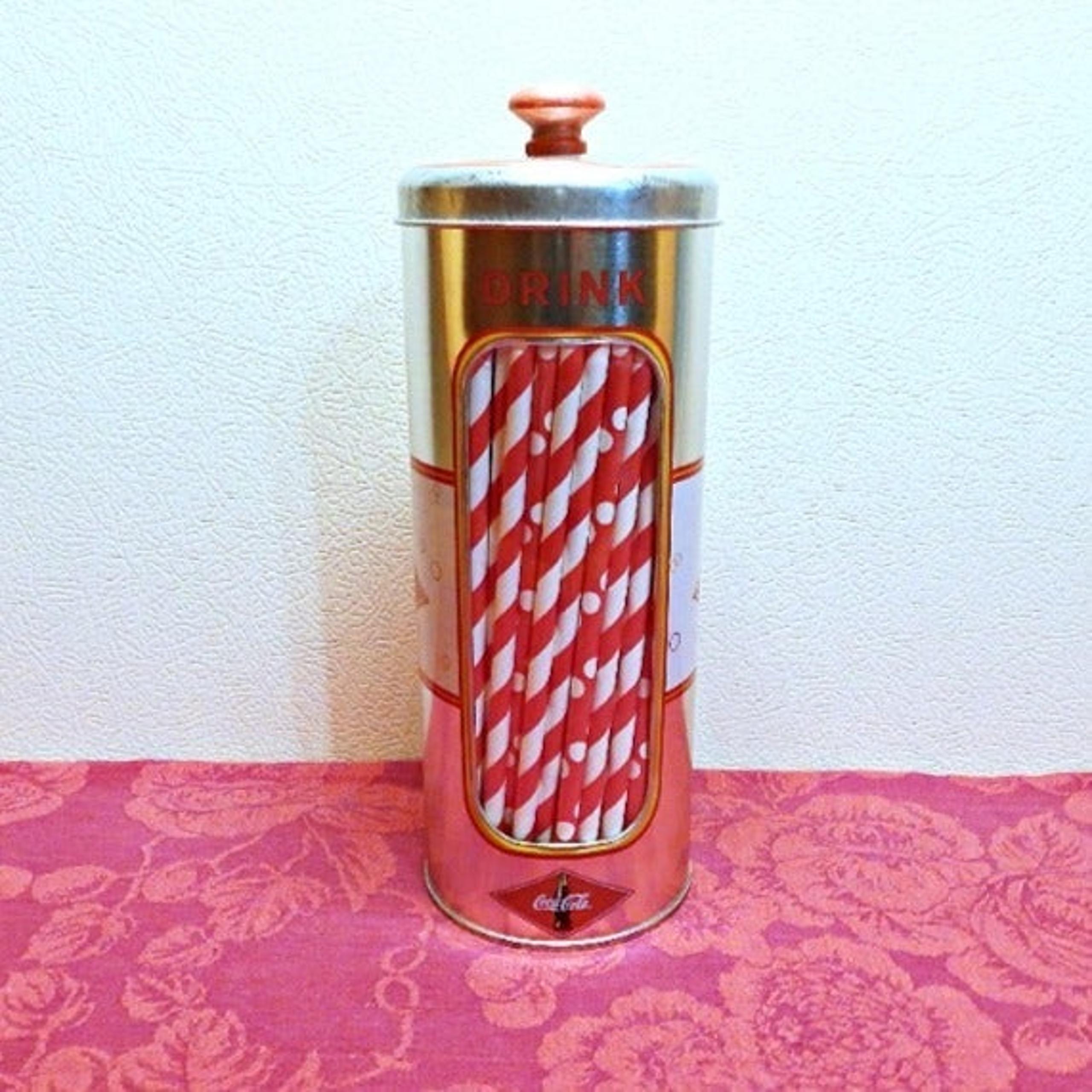 Coca~Cola Straw Holder With Paper Straws