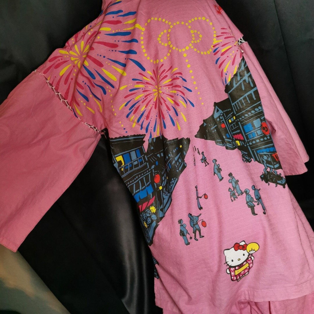 Sanrio Hello Kitty Yukata 2008 Shorts Top Gyaru Rainbow Jinbei Y2K Kawaii Kimono