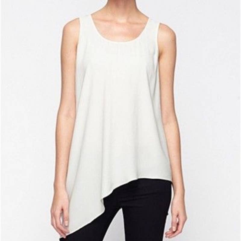 NWT Eileen Fisher U Neck Side Drape White Silk Sleeveless Blouse Size XL