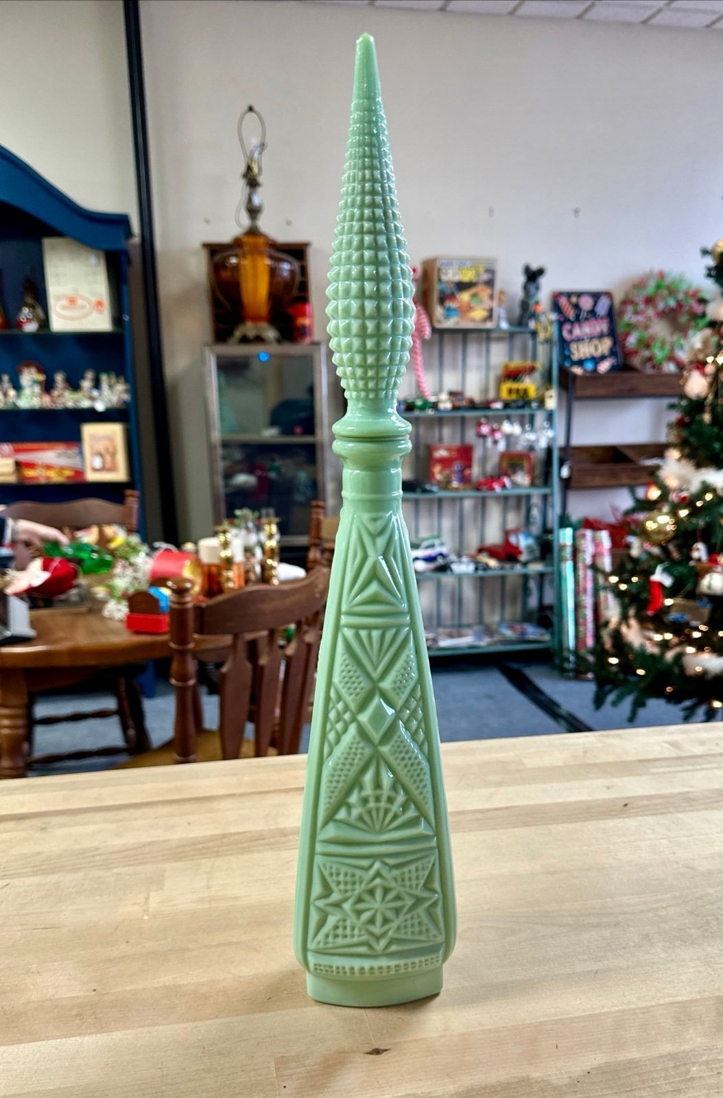 Vtg Empoli Tiki Jadeite Genie Bottle Decanter