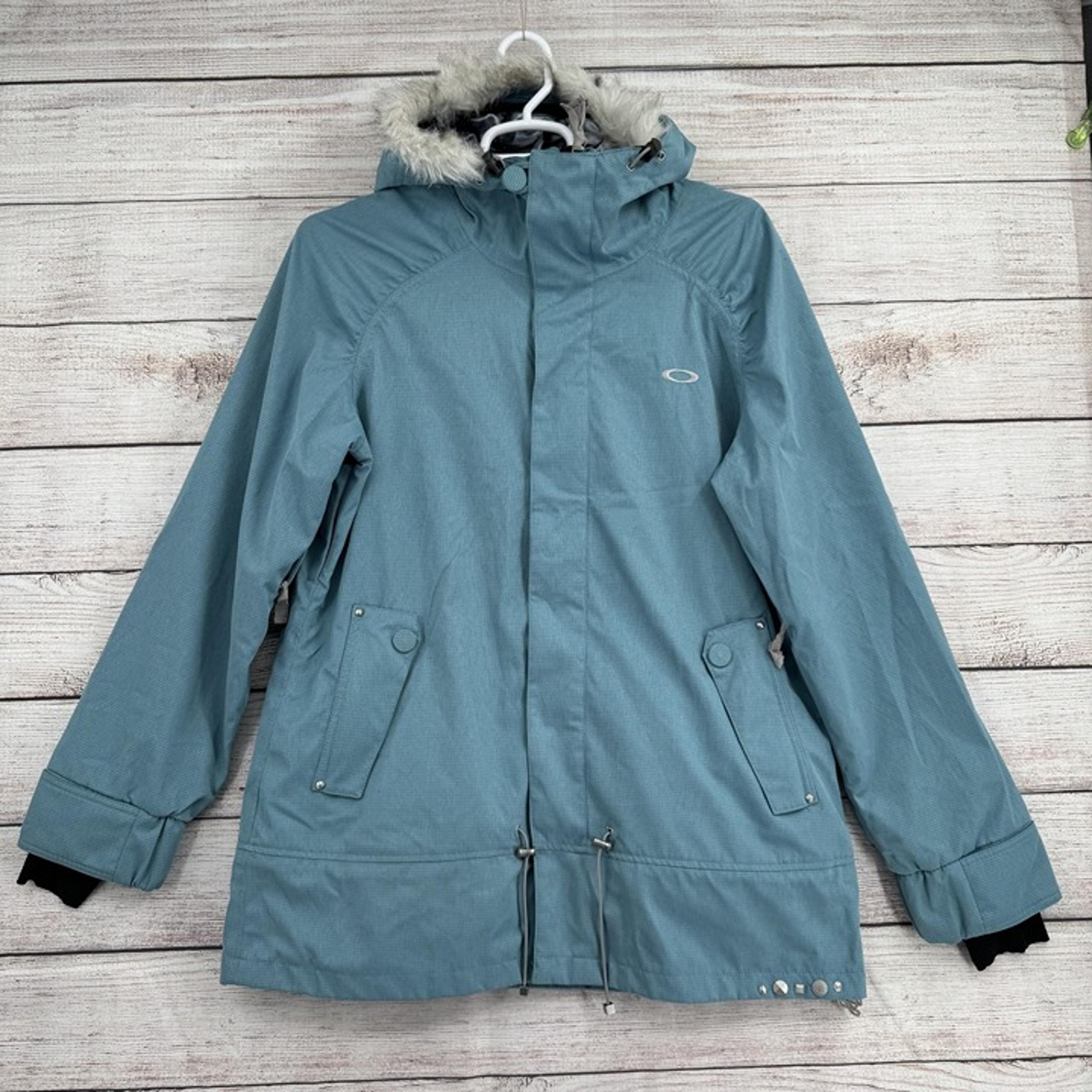 Oakley Jacket Womens XL Blue Gretchen Bleiler Hooded Fur Trim Parka Storm Skirt