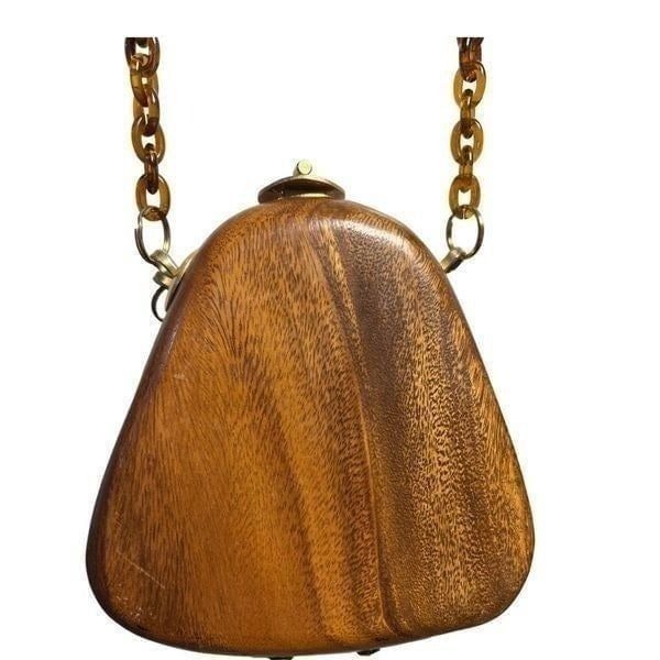 Vintage Timmy Woods Hinged Wood Purse/Bag W/Amber Chain Straps