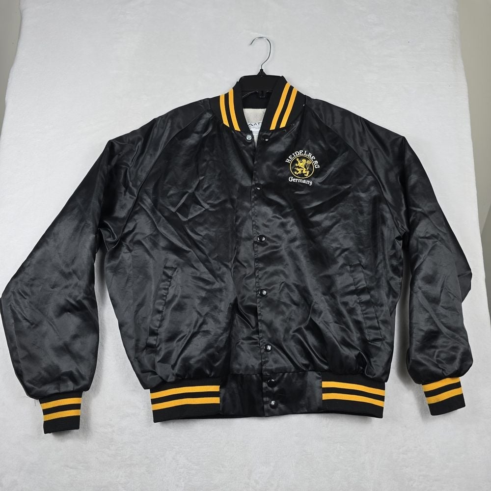 Artex Satin Bomber Jacket Vtg 80s Mens Large Heidelberg Germany Tourist Made USA