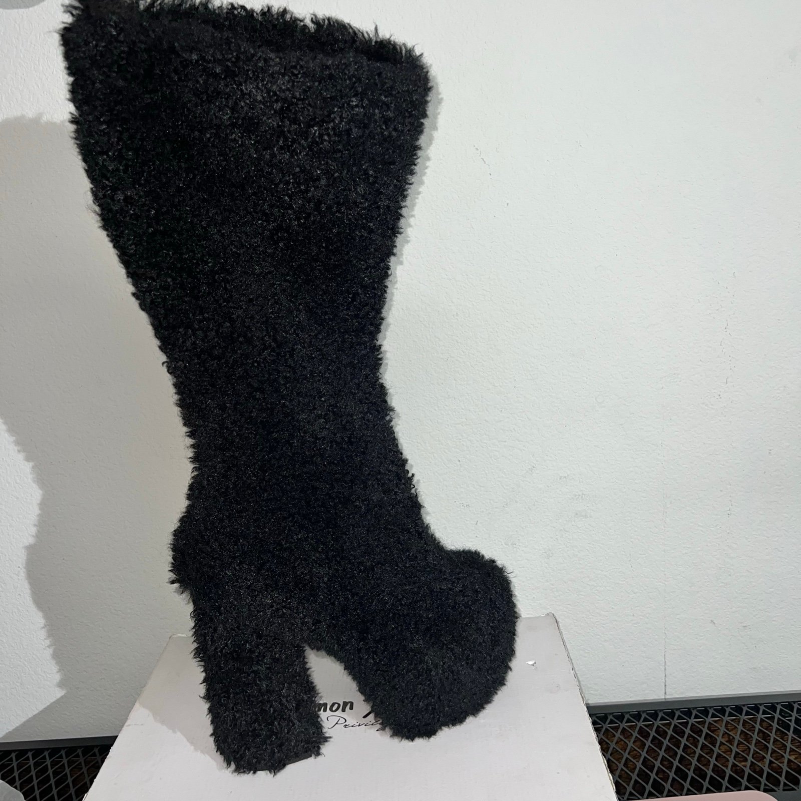 Brinkley Boots Lemon Drop By Privileged Chunky Faux Fur Black Sz 10 Funky Heel