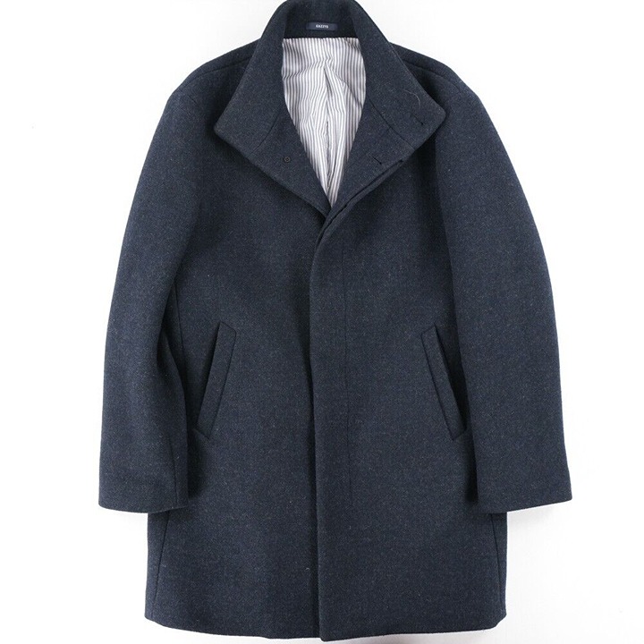 Hazzy's Navy Sz. XL Wool Blend Mid Length Trench Coat Tailor Coat Hidden Button