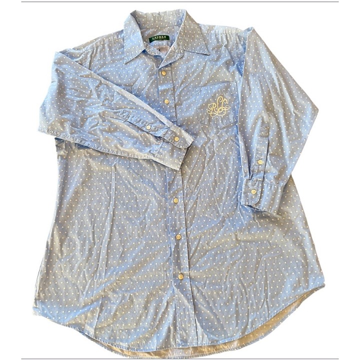 Lauren Ralph Lauren Sleep Shirt Light Blue Polka Dot Cotton