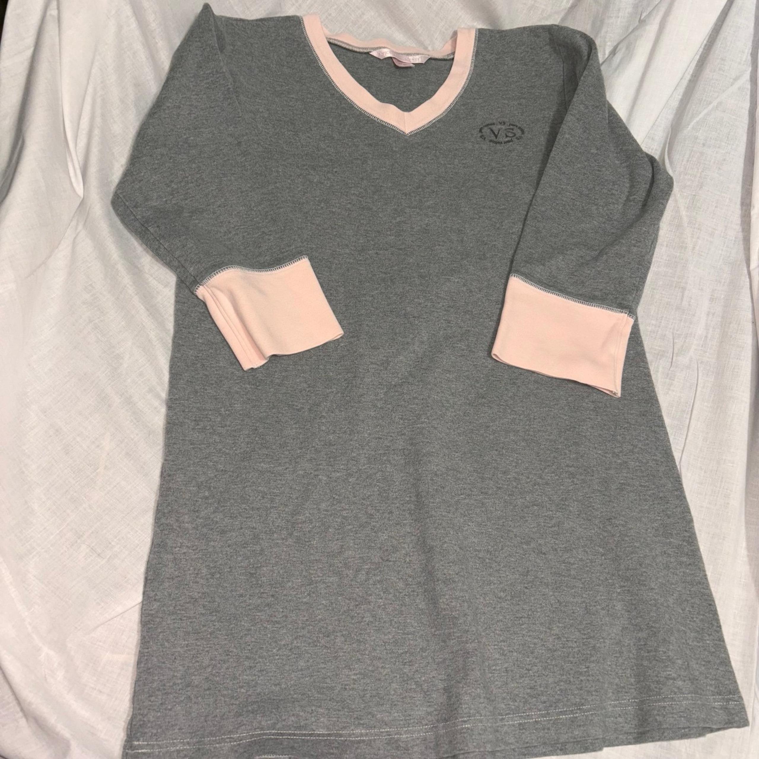 NWOT Victorias Secret Womens Gray Pure Cotton V Neck Short T Shirt pajama dress