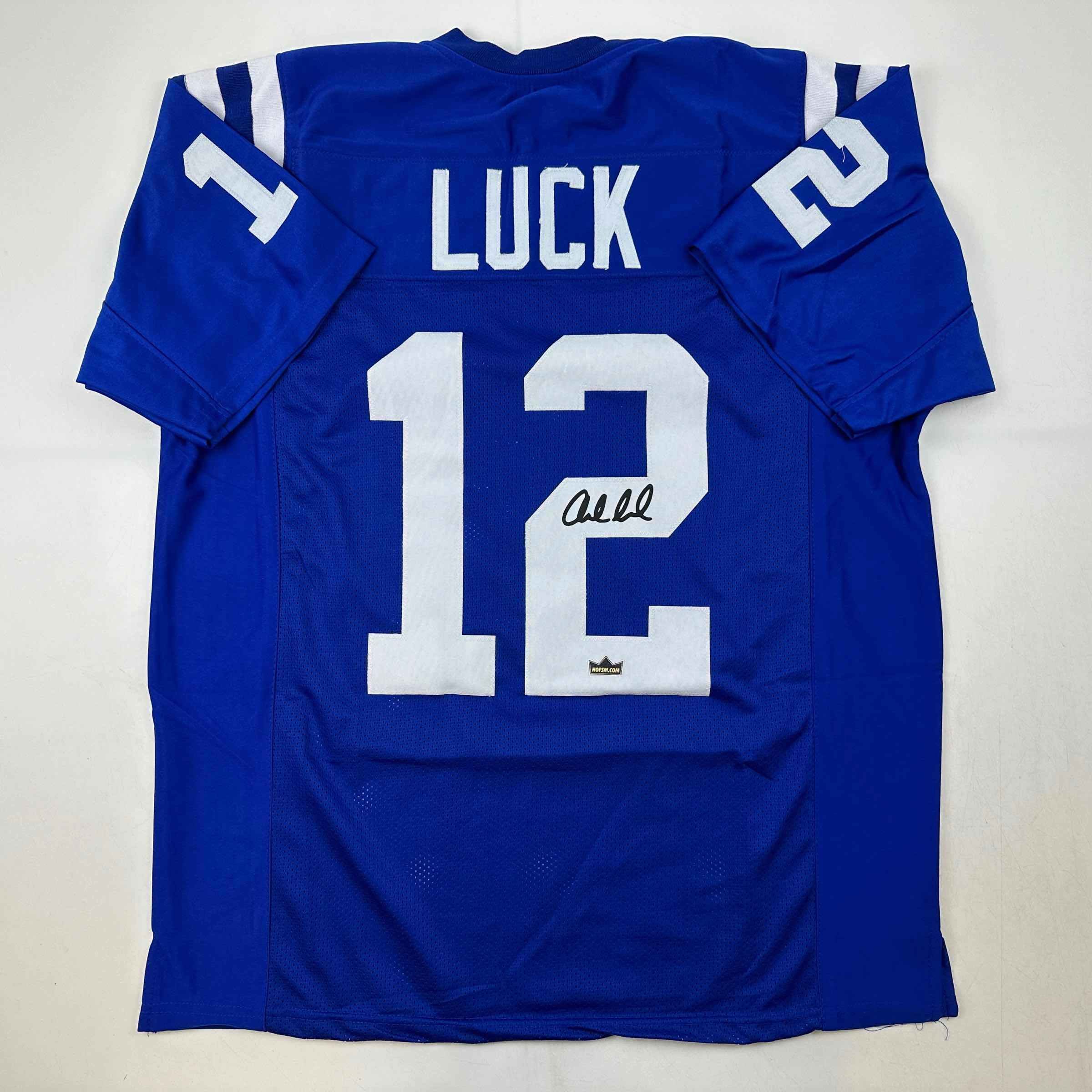 Facsimile Autographed Andrew Luck Indianapolis Blue Auto Jersey Size Men's XL