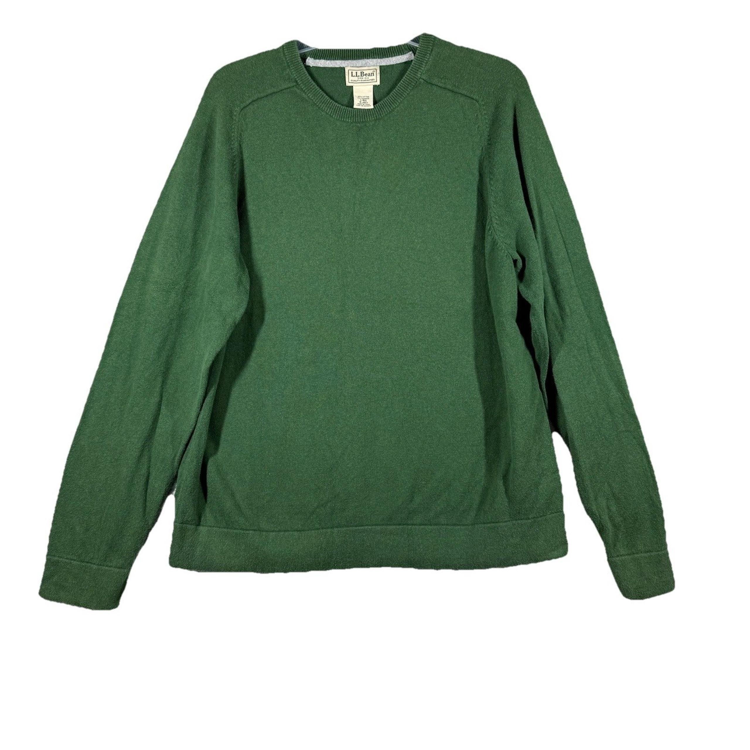 L.L. Bean Crew Neck Men's L Green Cotton & Cashmere Knit Relaxed Fit Sweater