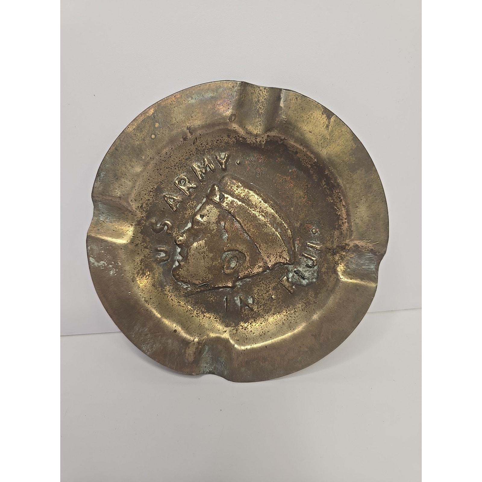 Vintage U.S. Army in Fiji Brass Ashtray 4.75 RARE
