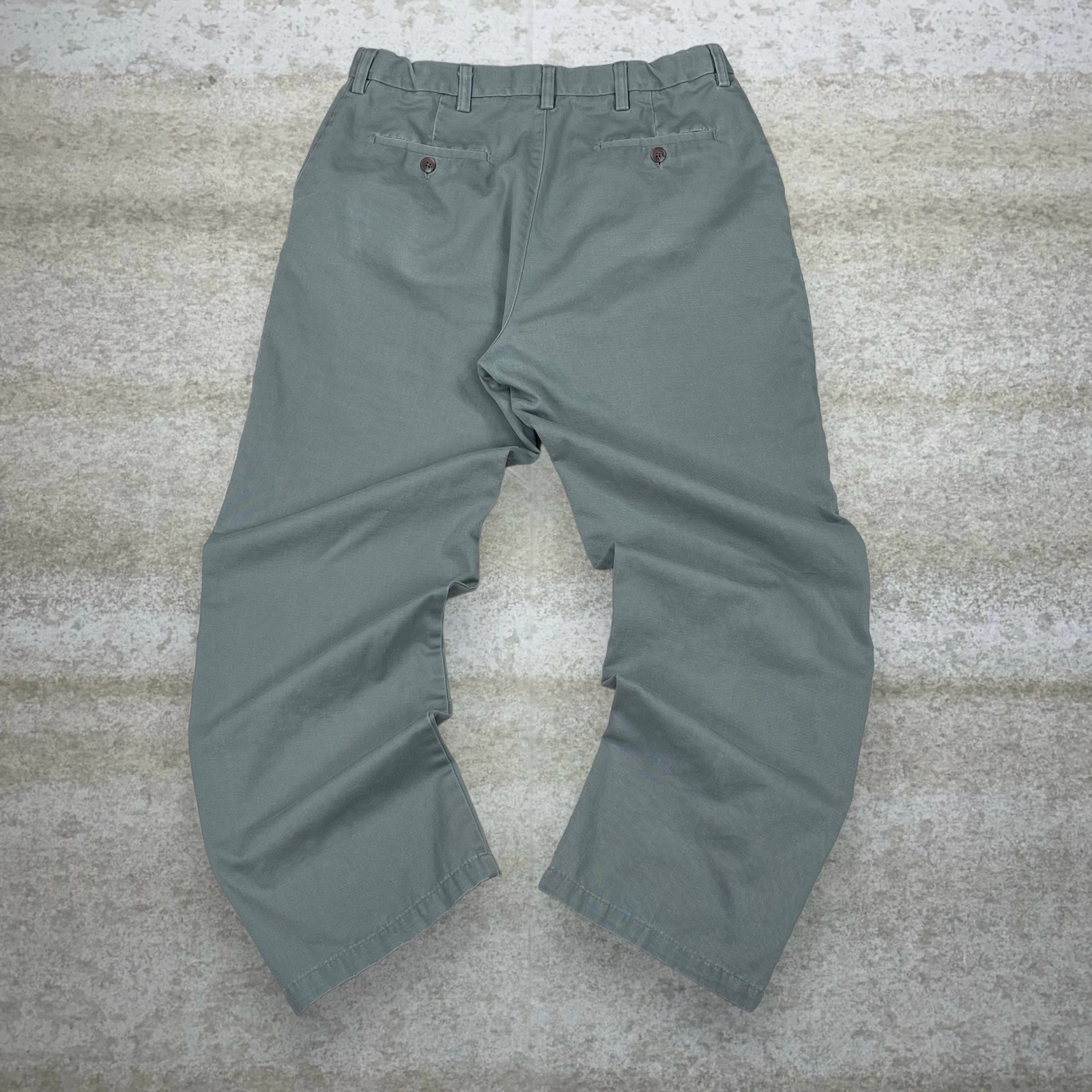 Haggar Khakis Pants Sage Green Cotton Baggy Wide Leg Fit Flat Front