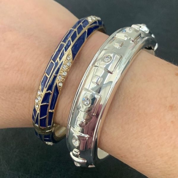 2x SEQUIN Crystal Rhinestone Metallic Bangle Bracelet Navy Enamel Pair NWT 66