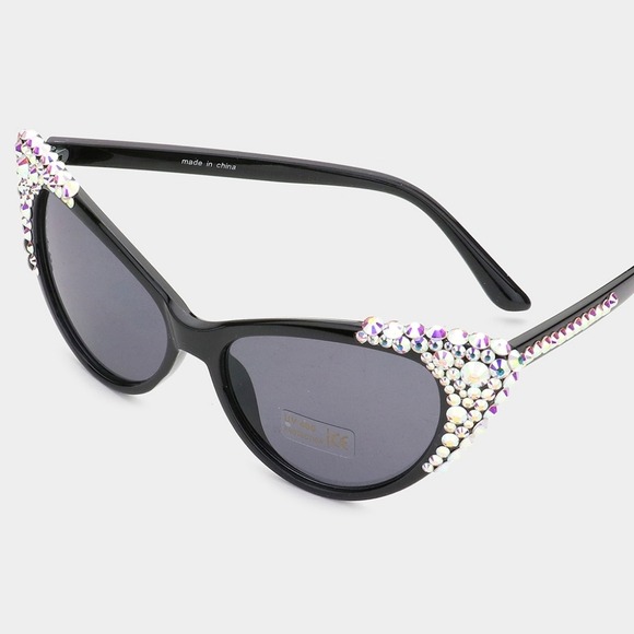 Black Cat Eye Crystal Rhinestone Sun Glasses Shades Bling Style