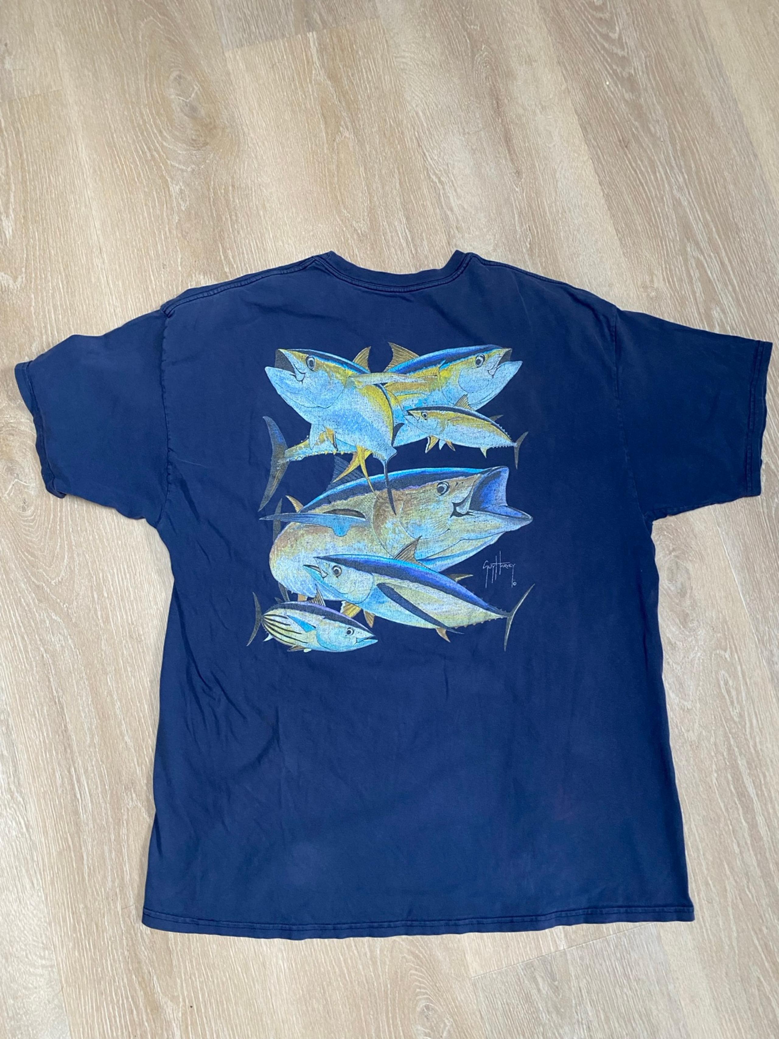Men’s Guy Harvey Navy Pocket Tee Fish Shirt (Size 2XL)