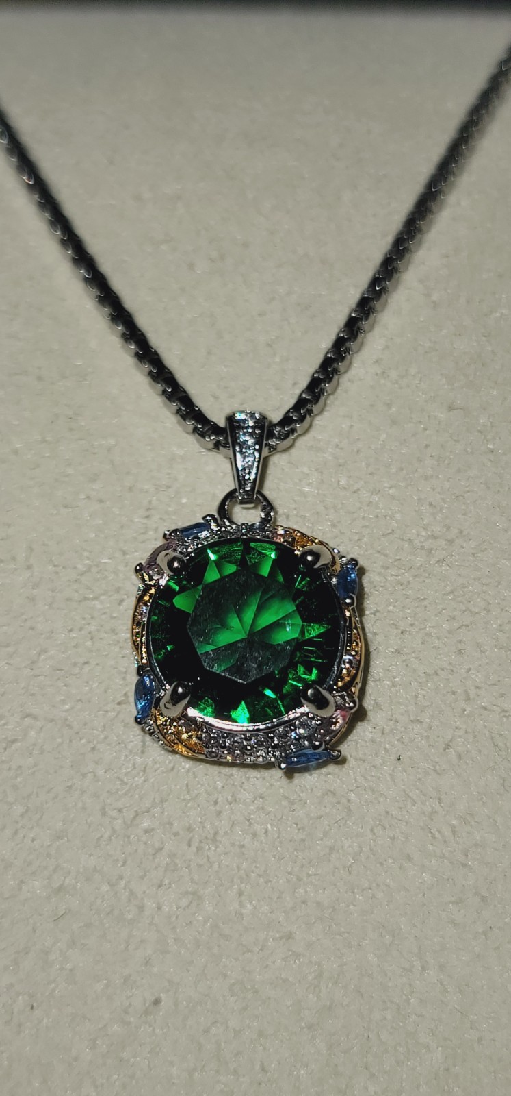 N272-2 99 Stunning Green Moissanite Pendant with Chain. Display your style.