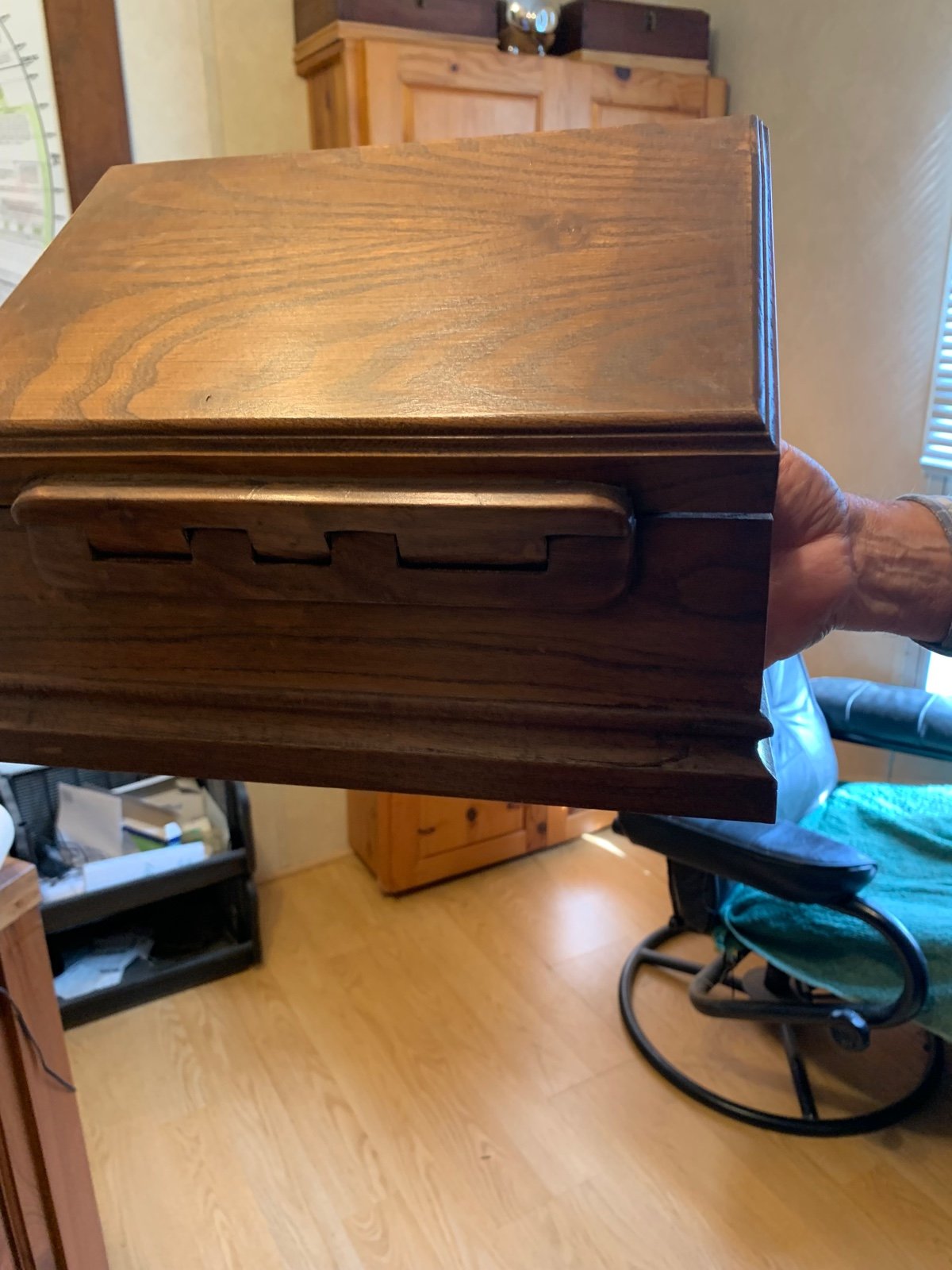 2 12x8 walnut hand carved jewelry boxes with ash feet wooden hinges 2 w/ash base