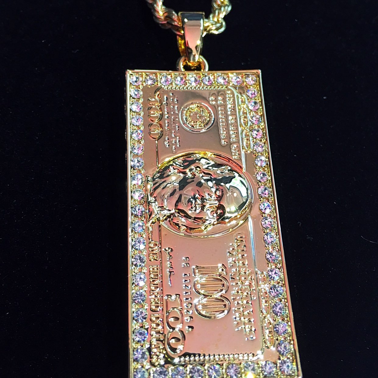 100 BILL DIAMONDS CZ 18K GOLD CHAIN