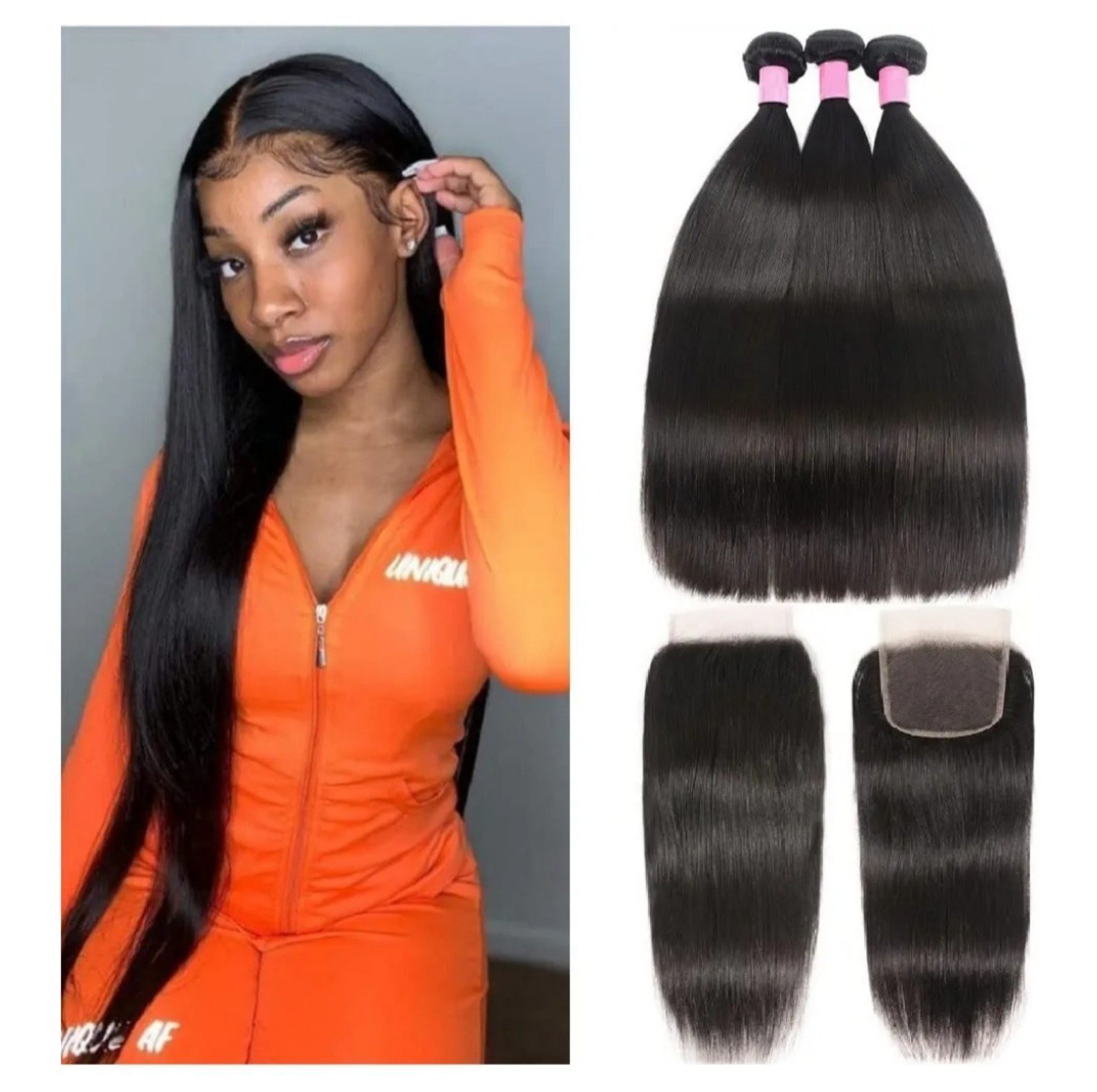 Brazilian Straight Human Hair Bundles with Closure (22\