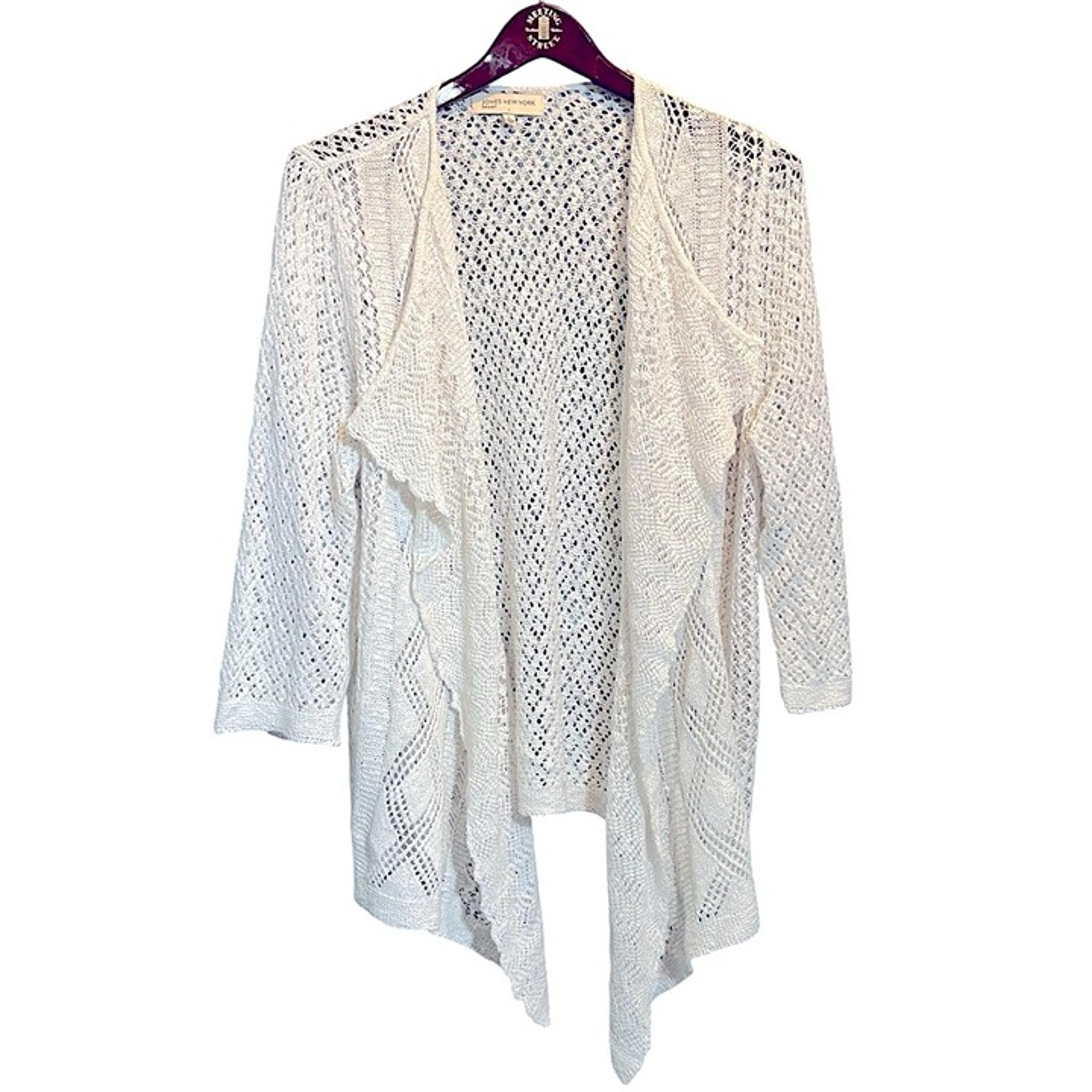 Jones New York White Lace Cardigan Sweater Size Large Open Front