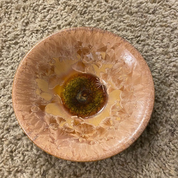 Crystalline Glaze Pottery Artist Stamped 2000 - 217 Amber Bowl Ceramics