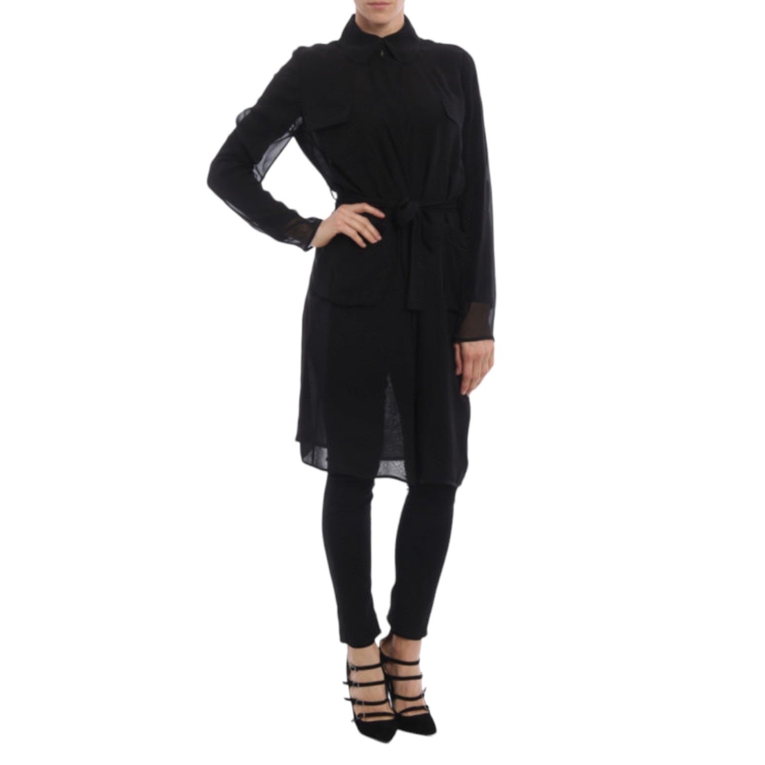 Diane Von Furstenberg Black Silk Blaine Overcoat Size 2