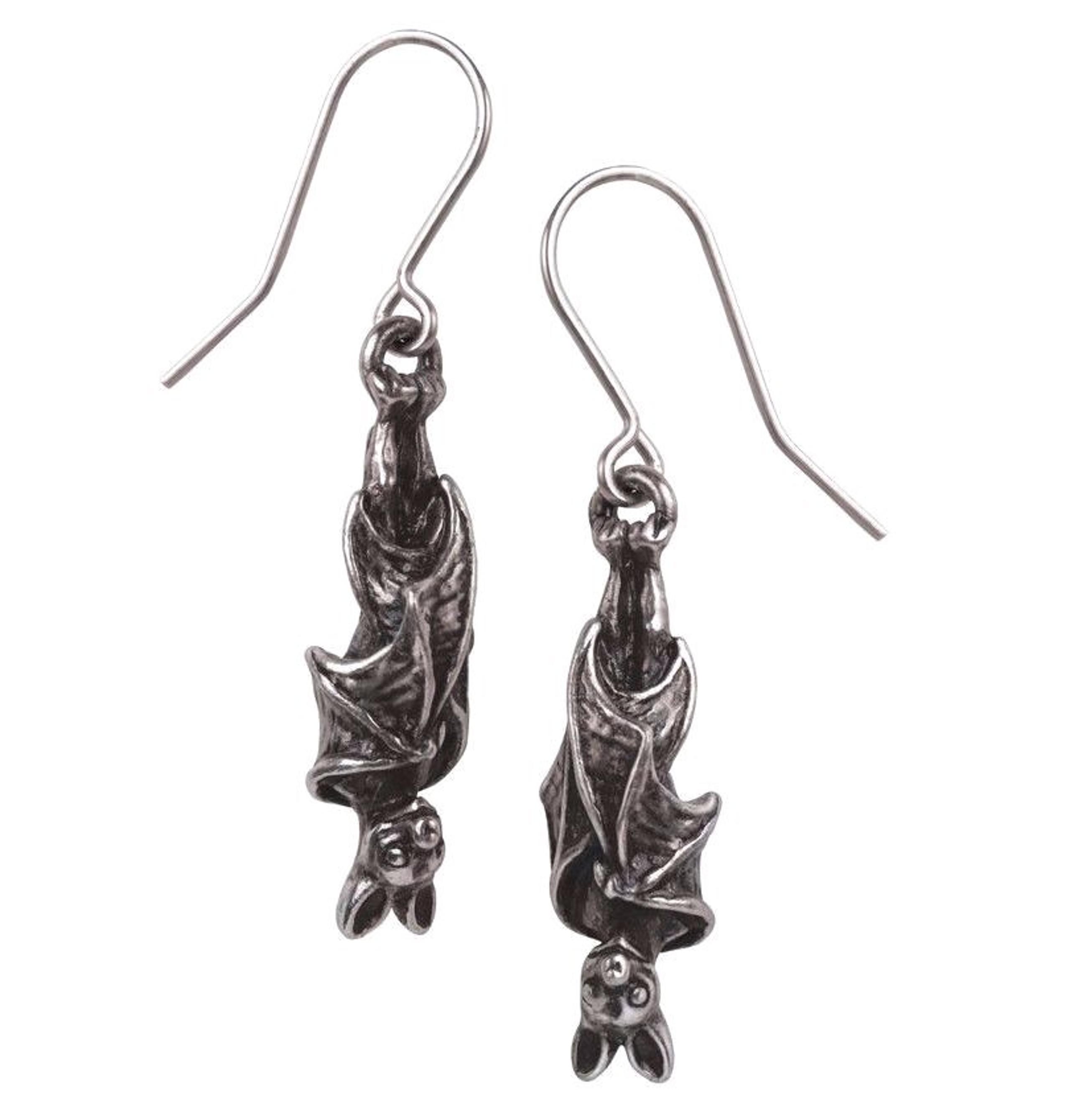 Alchemy Gothic Awaiting The Eventide Sleeping Vampire Bats Earrings Hooks E373