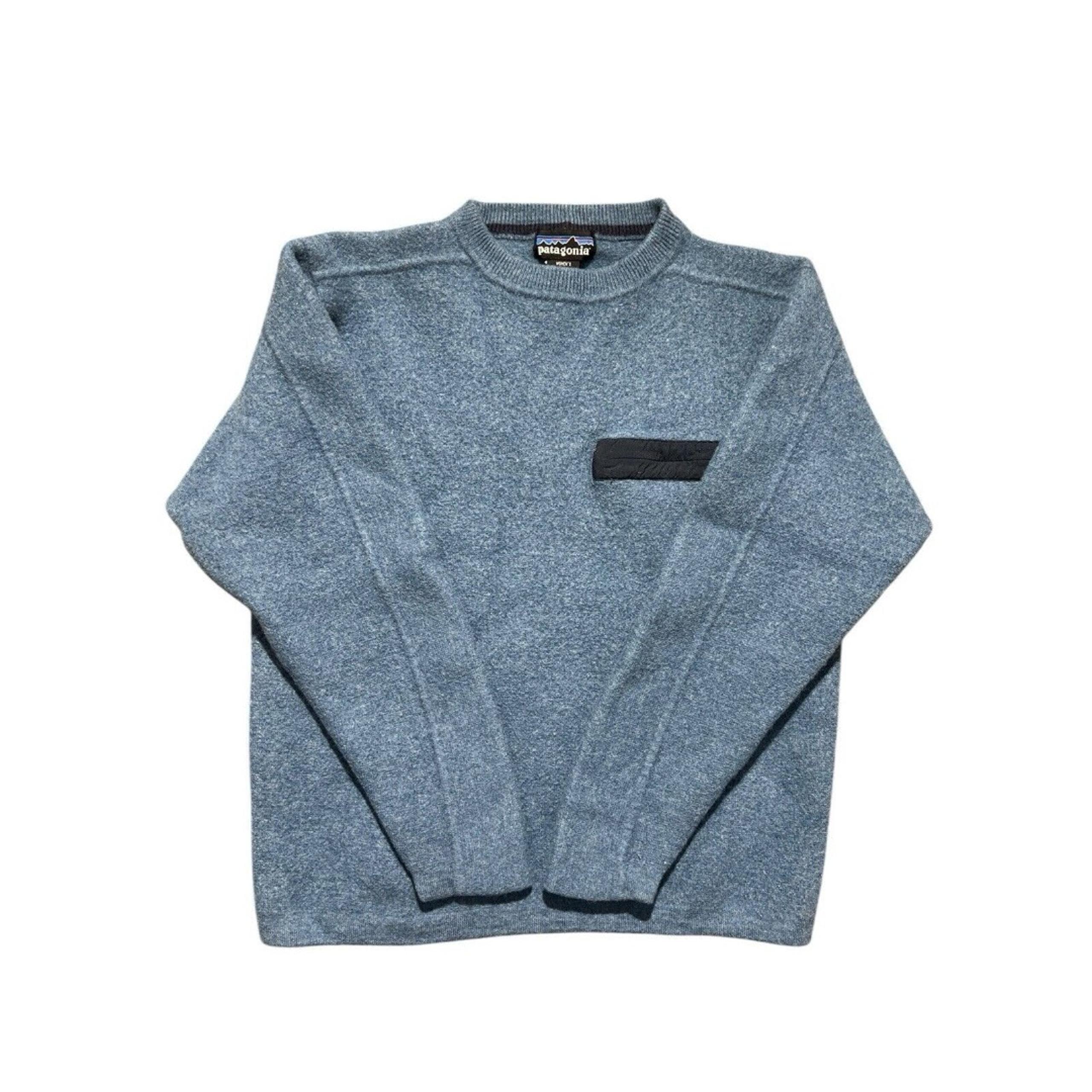 Patagonia 90s Blue Wool Crewneck Pullover Jumper Zip Pocket Sweater Sz M