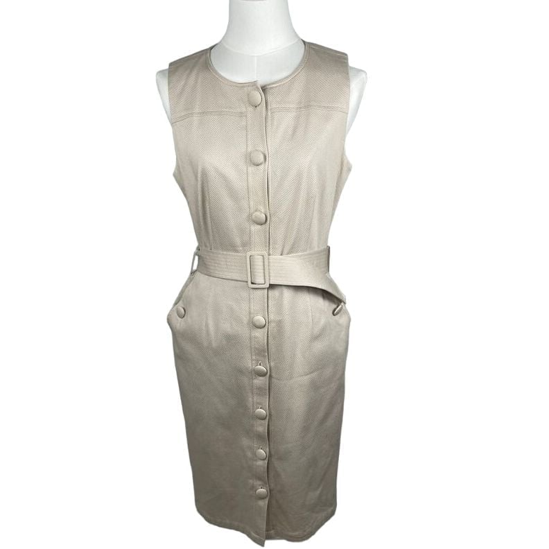 Bigio Collection women's belted sheath dress, button front, size 8, made in USA