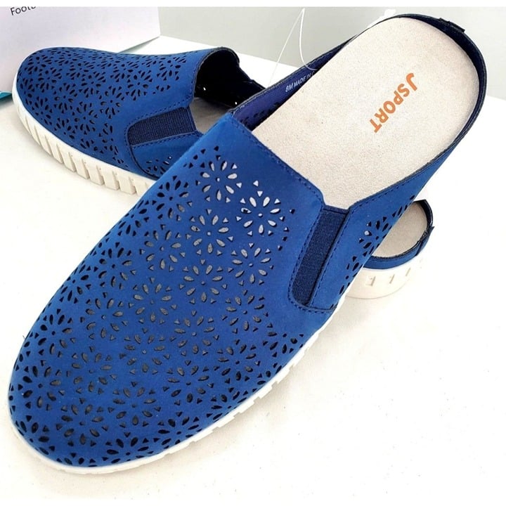 JSPORT Mule Sneaker Woman's 7 Cutout Floral holes Comfort Slip-on Closed Sandal