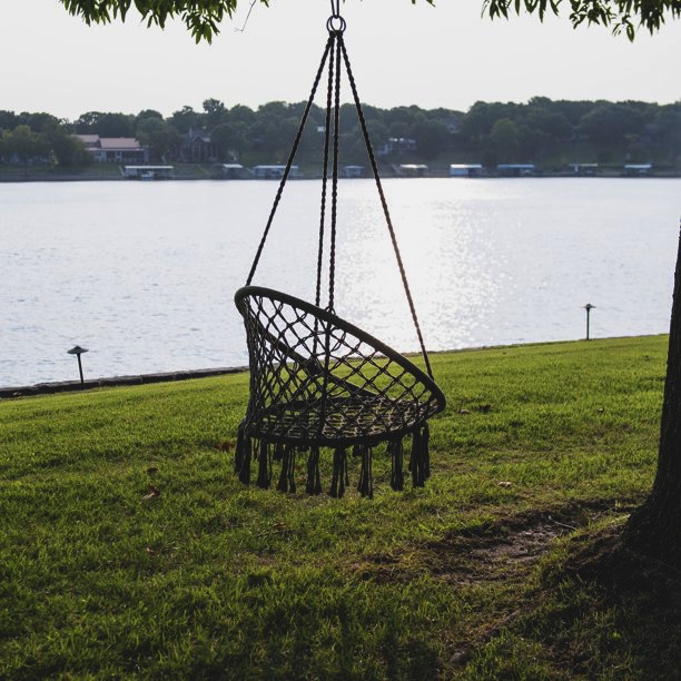Equip Macrame Outdoor Hammock Chair, Cotton Blend Olive Green