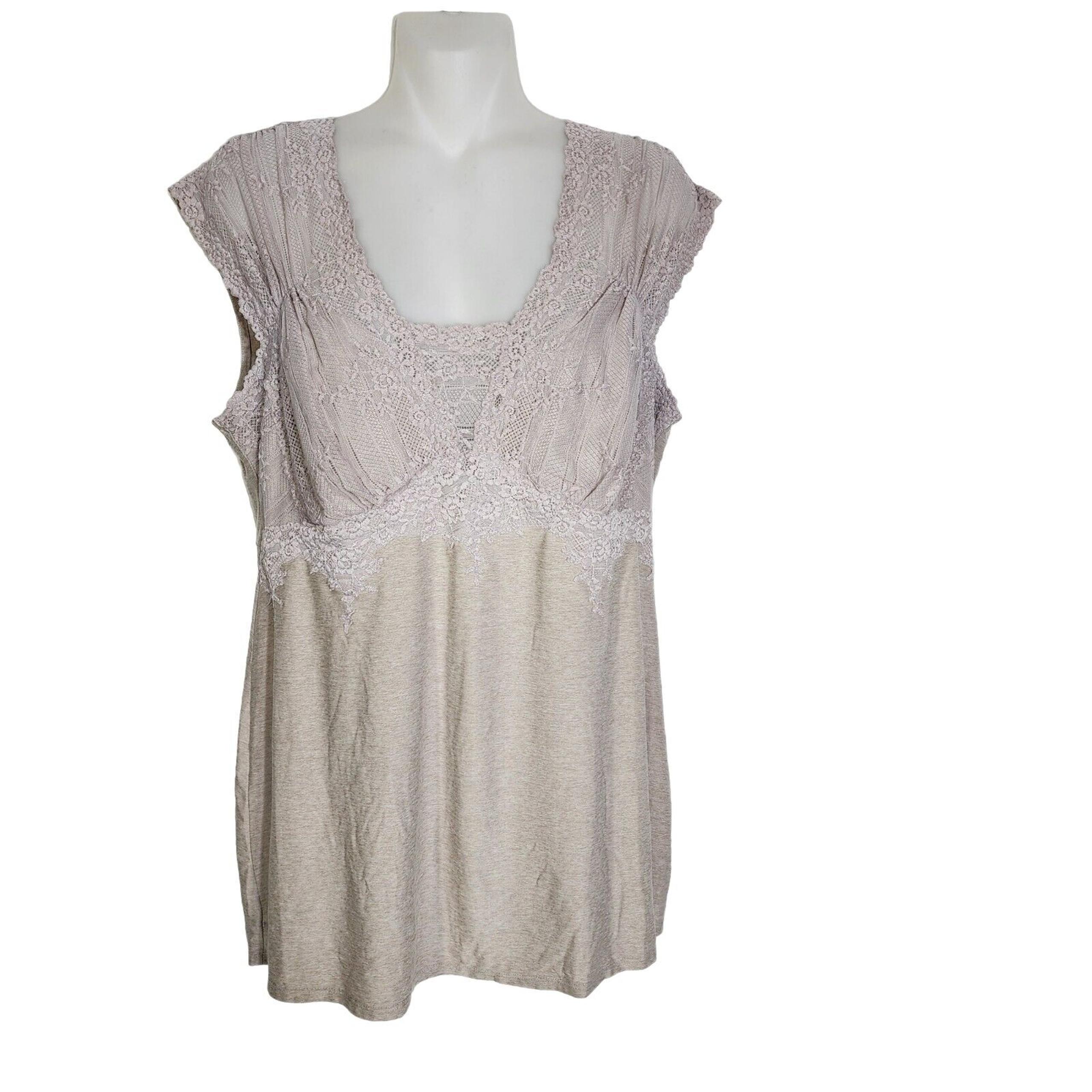 Soma Intimates Womens Lace Pajama Top Size L Semi Sheer Cap Sleeve Tan Sleepwear