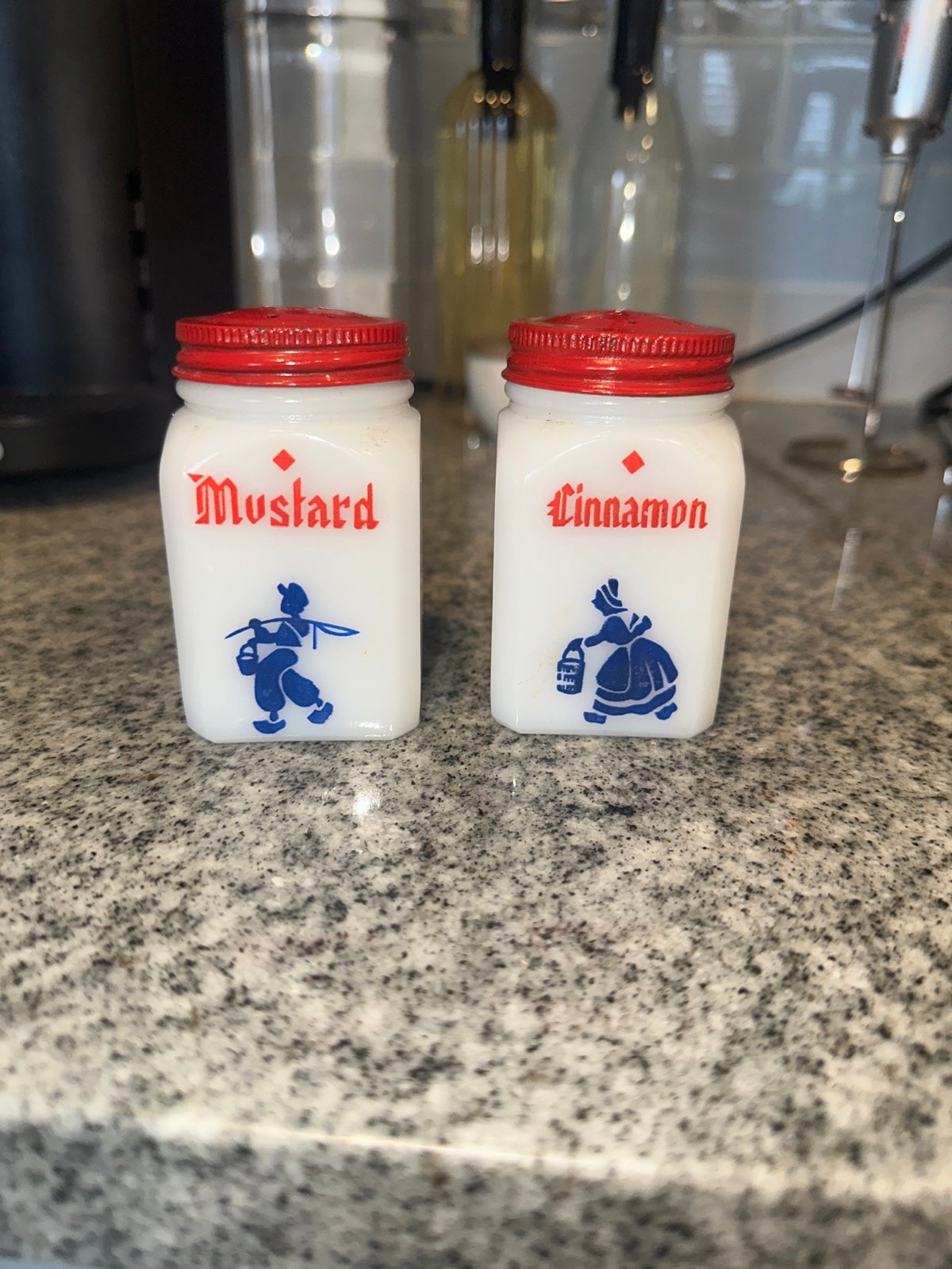 Vintage milk glass spice jars