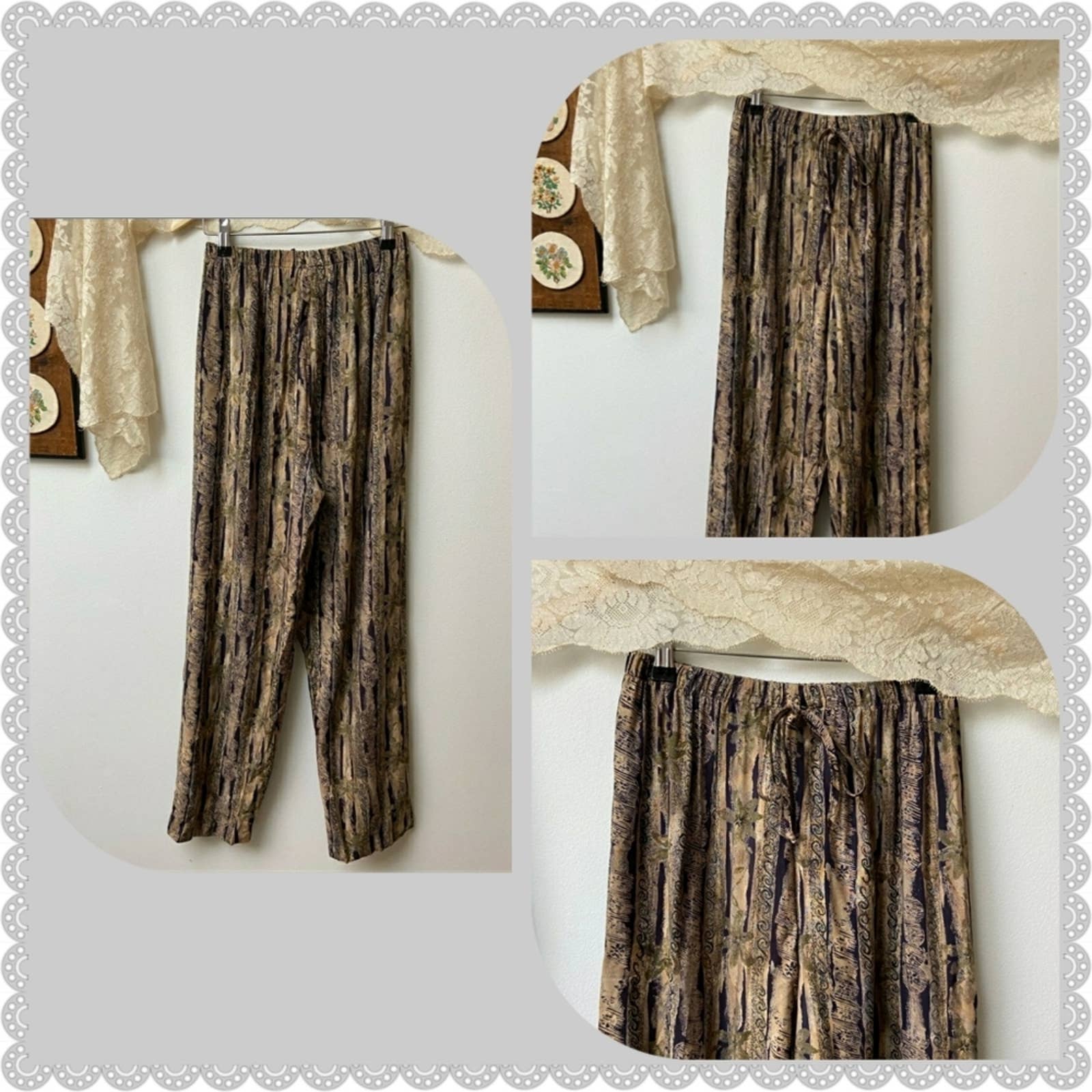 Vintage Judy Knapp Brown Black Patterned Flowy Hip Hop Boho Gypsy Lounge Pants