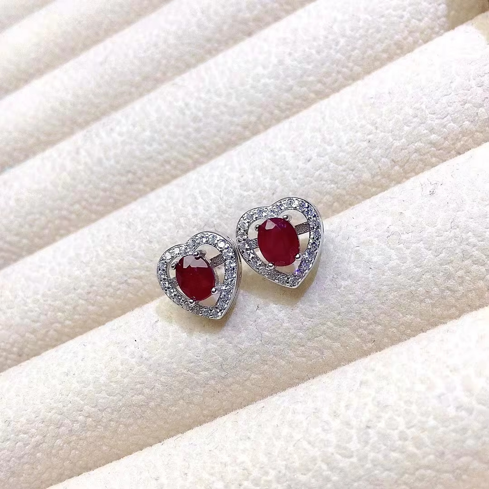 Natural Ruby Heart Earrings, Ruby Earrings Sterling Silver 4x5mm Genuine Ruby