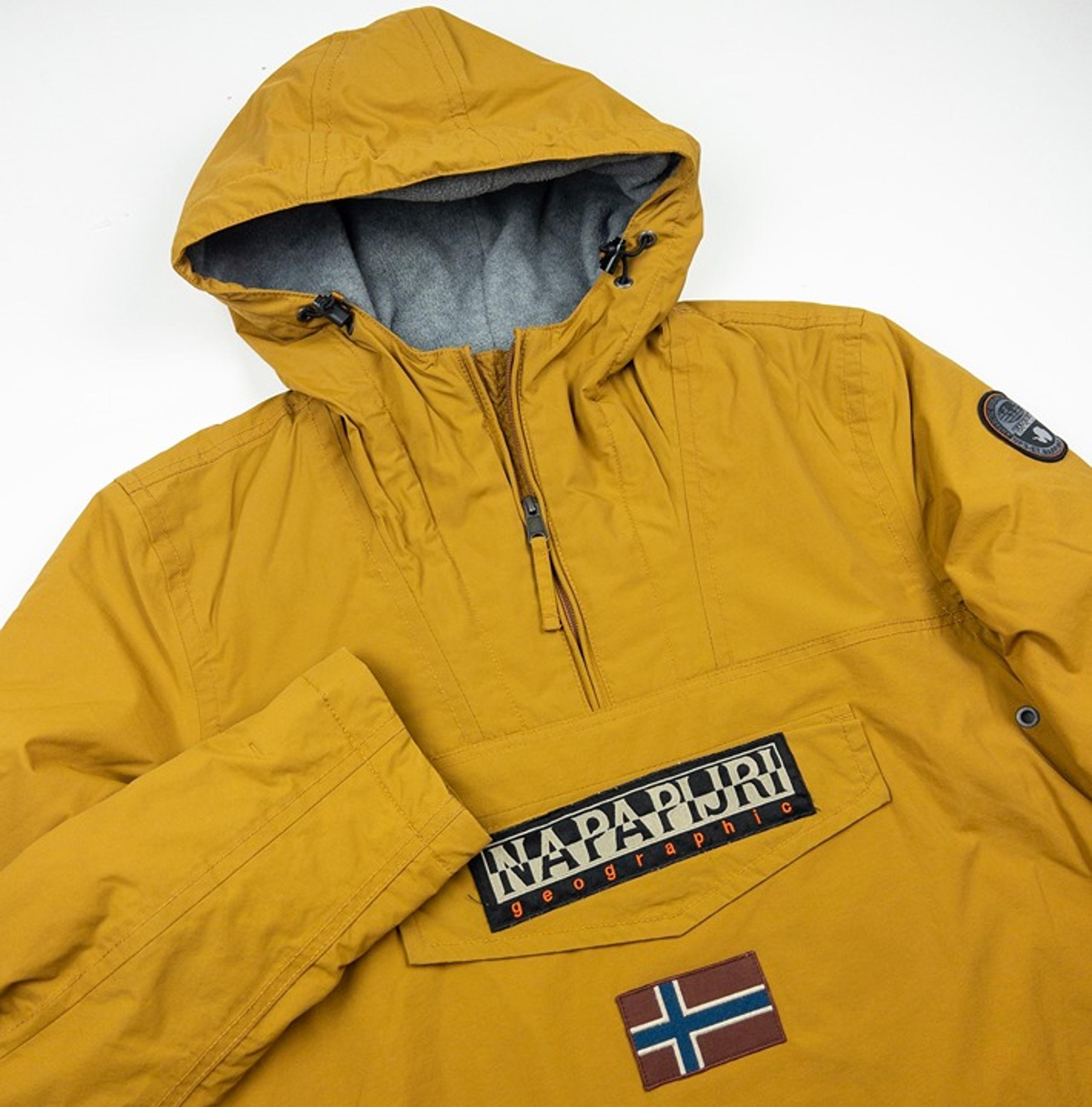 Napapijri Rainforest Jacket Mens Small Gold Yellow Anorak Hooded Pullover Fleece