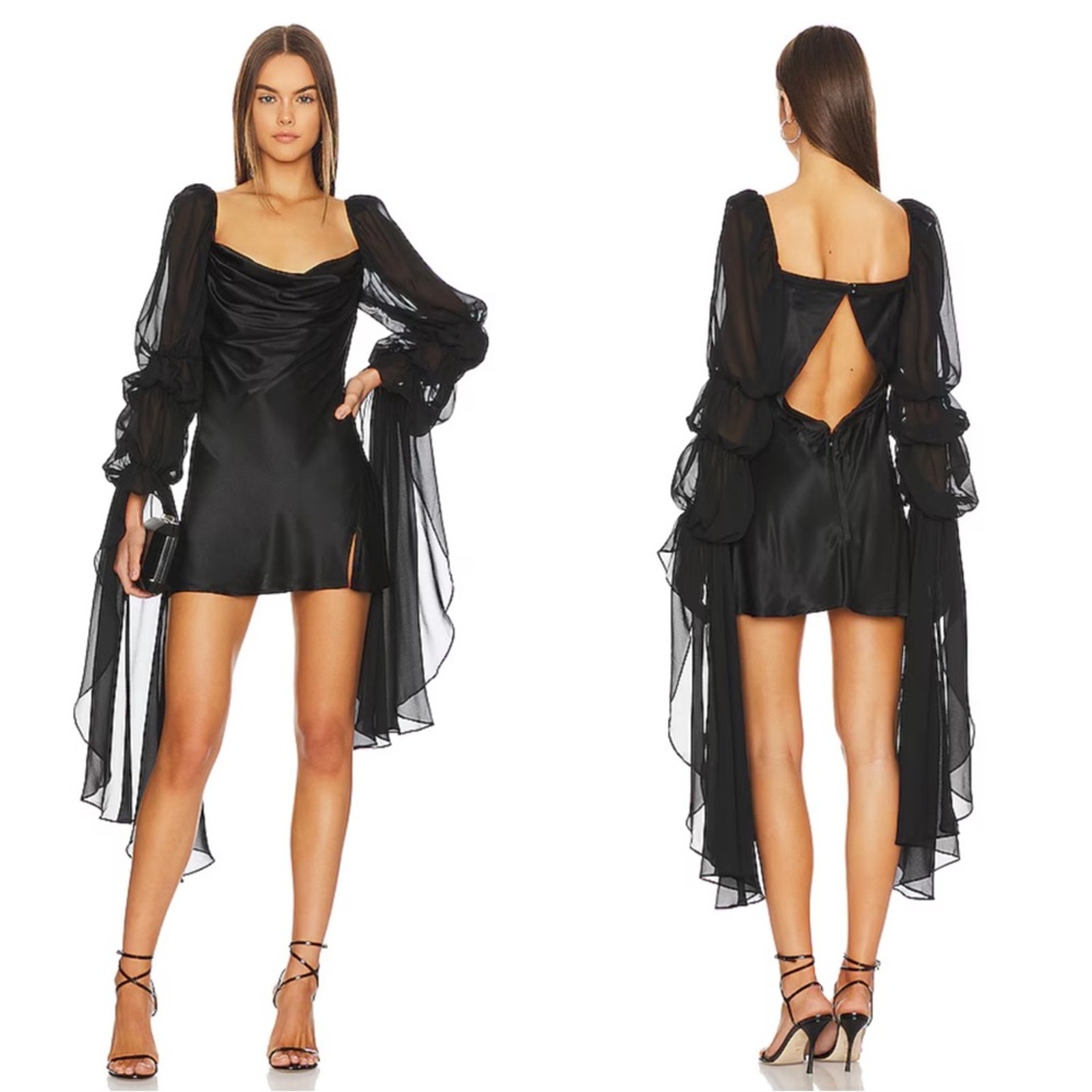 For Love & Lemons x REVOLVE Black Willow Dramatic Sleeve Mini Dress Sz M