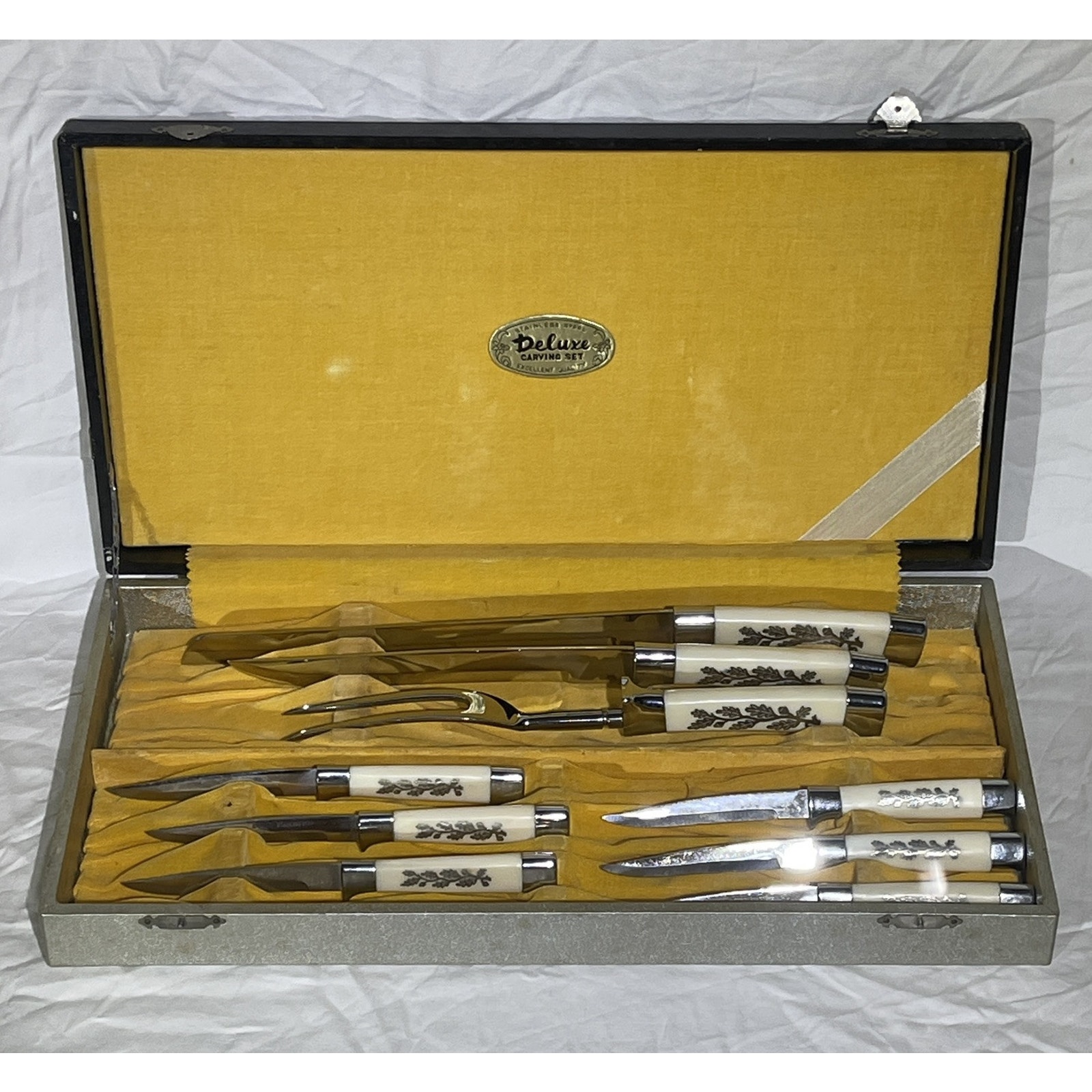Kayson’s Deluxe Carving Set Stainless 9 Piece Velvet Lined Box Japan Vintage