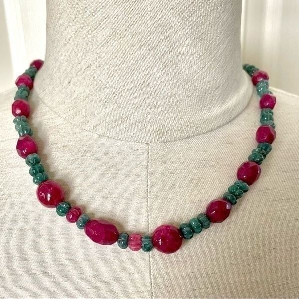 Green aventurine and pink quartz tassel necklace