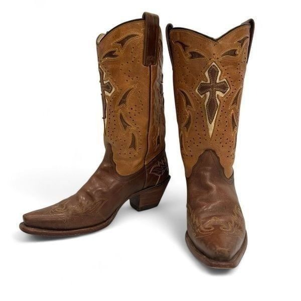 Corral 4840 Cross Embroidered Brown Leather Boots Size 7M Cowgirl Western Rodeo